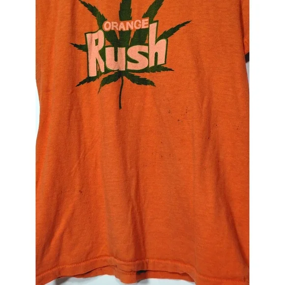 Vintage Orange Rush Marijuana Leaf Graphic T-Shirt Single Stitch Made in USA M